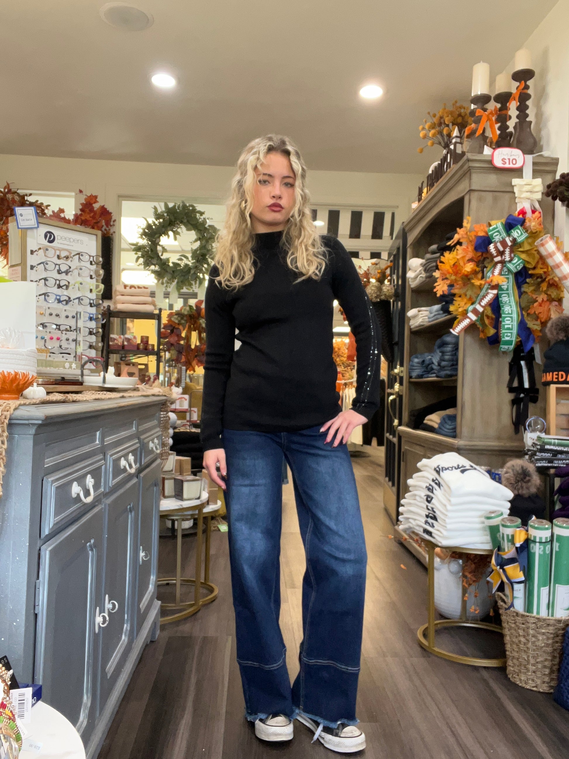 EverStretch Wide Leg with Raw Wide Hem- Indigo Dark Denim