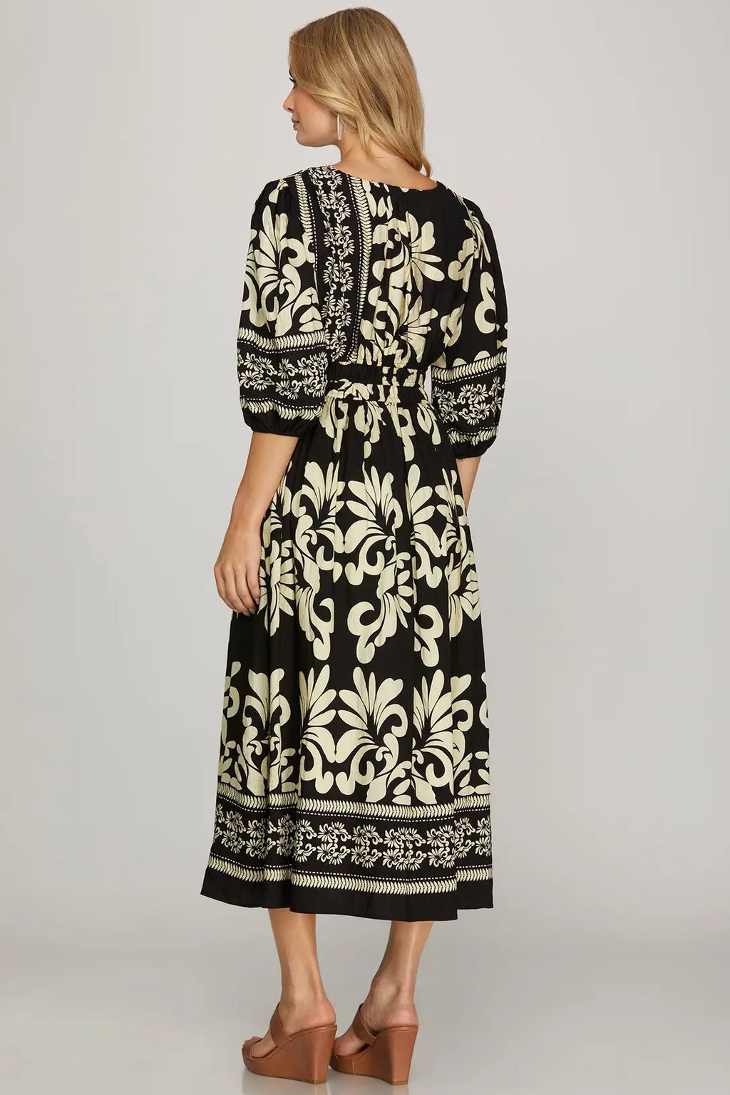 Black V Neck Woven Dress