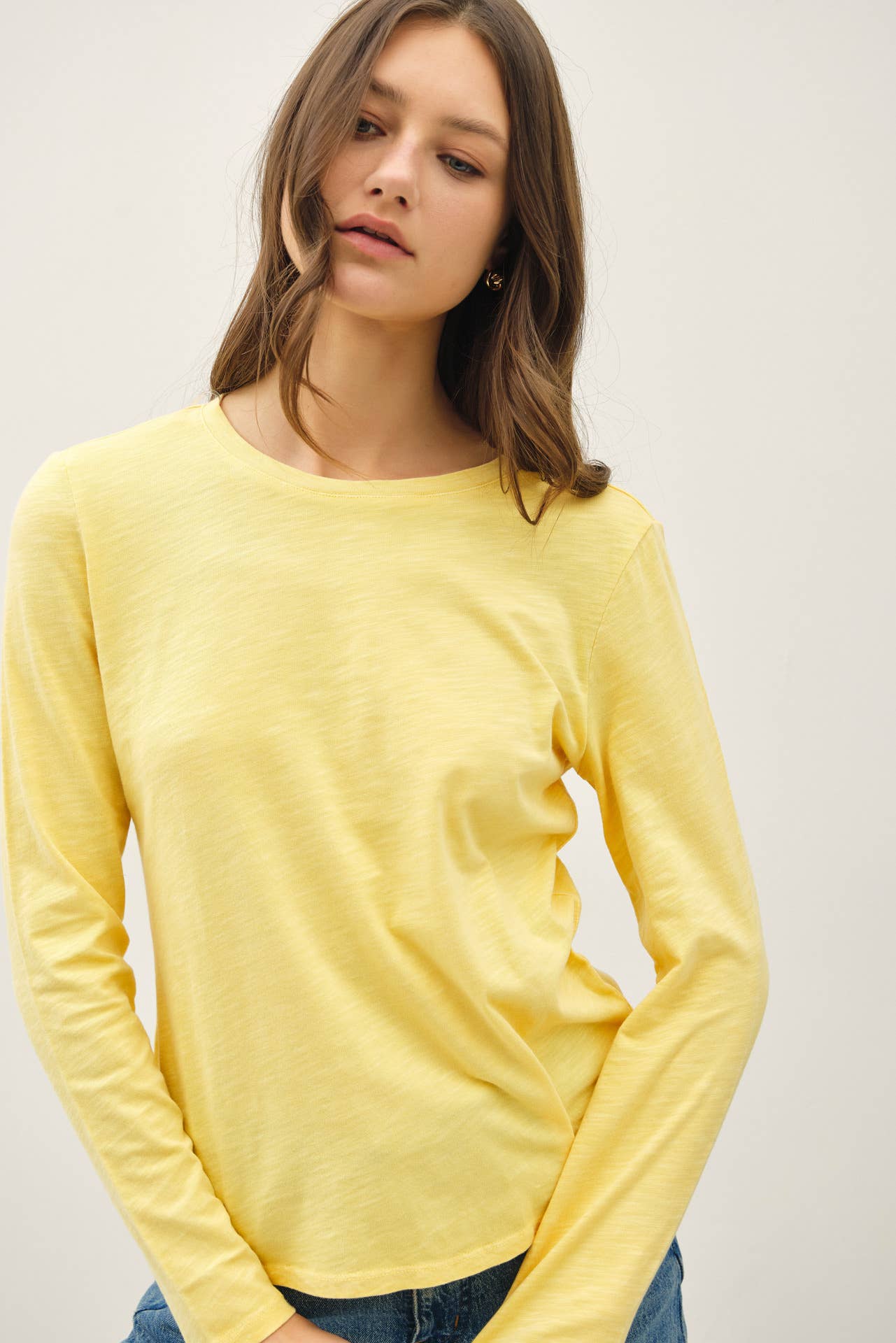 COTTON SLUB CREWNECK LONG SLEEVE TEE