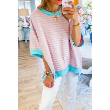 Stripe Pink & Blue Terry Top- FINAL SALE