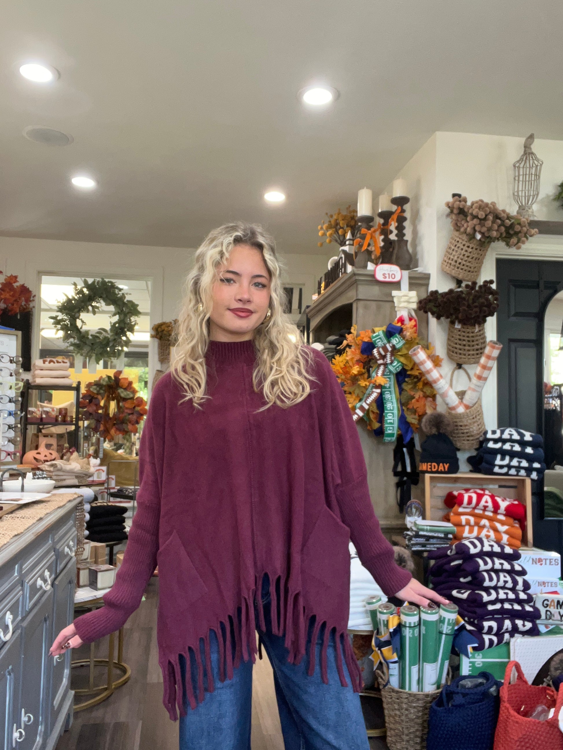 Heavenly-Luxe Flowy Mock Neck Fringe Sweater