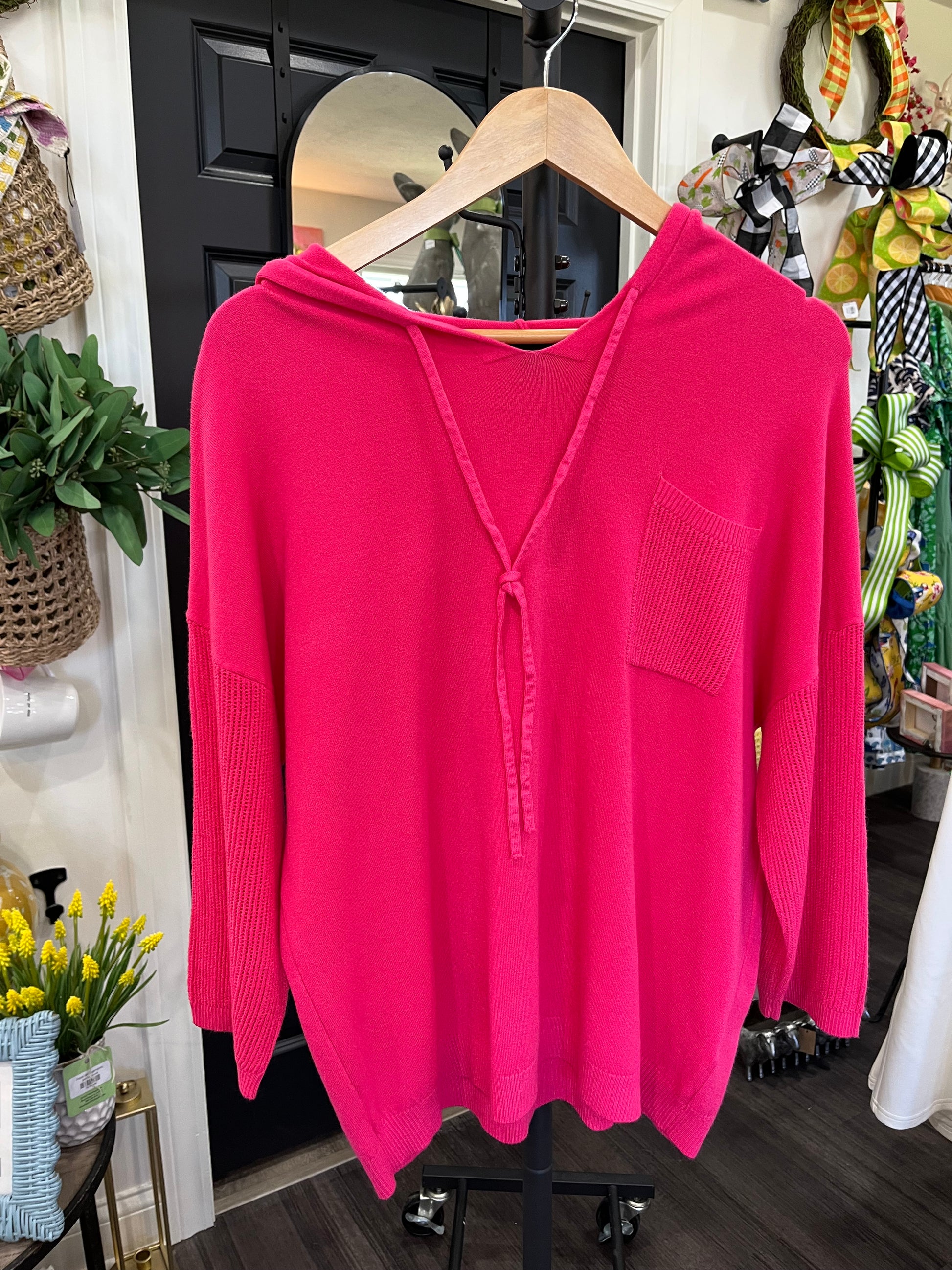 Lightweight Heavenly-Luxe 3/4 sleeve Hooded Sweater with Textured Sleeve