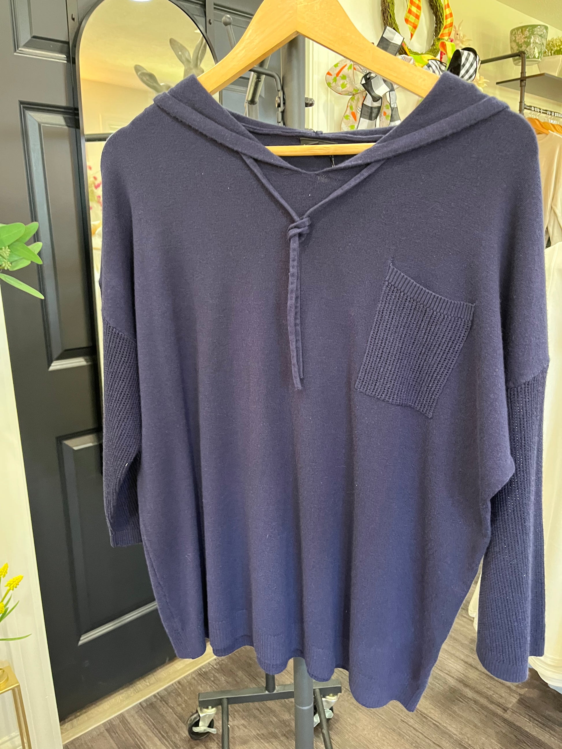 Lightweight Heavenly-Luxe 3/4 sleeve Hooded Sweater with Textured Sleeve
