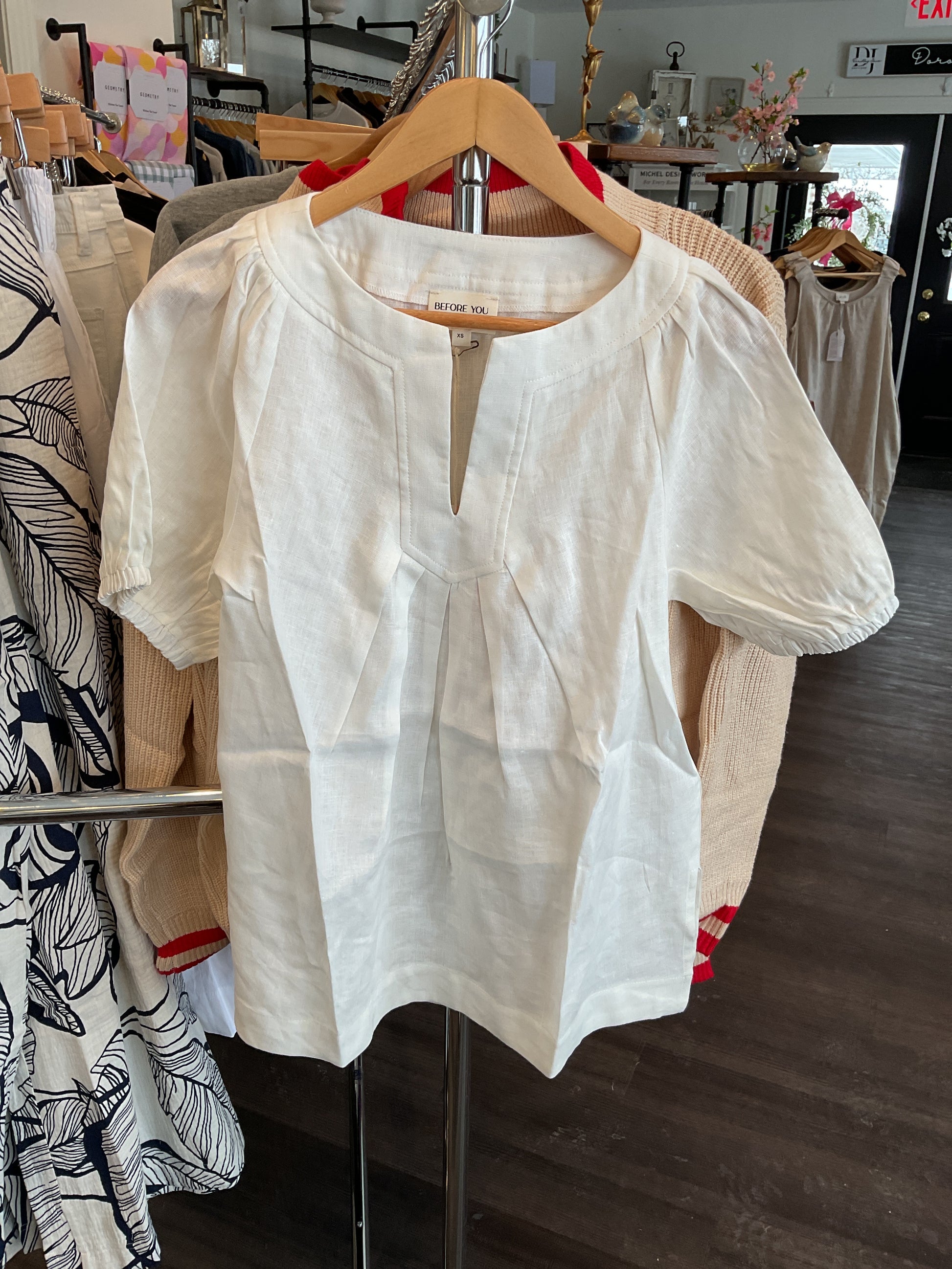 Linen V Neck Short Sleeve Top