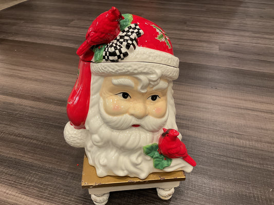 Santa w/ Cadinals Cookie Jar