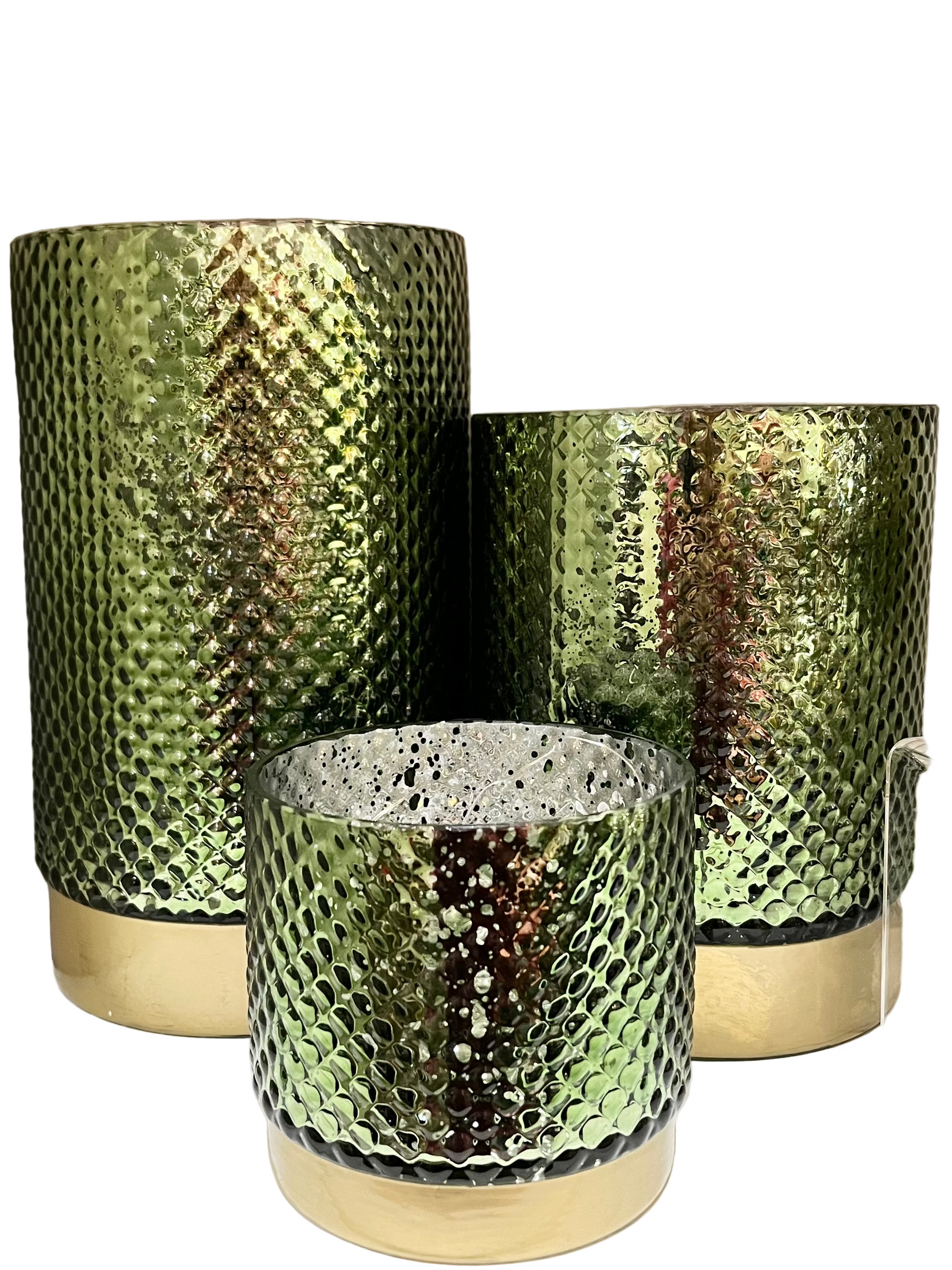 Green Glass Dot Glass Candleholders