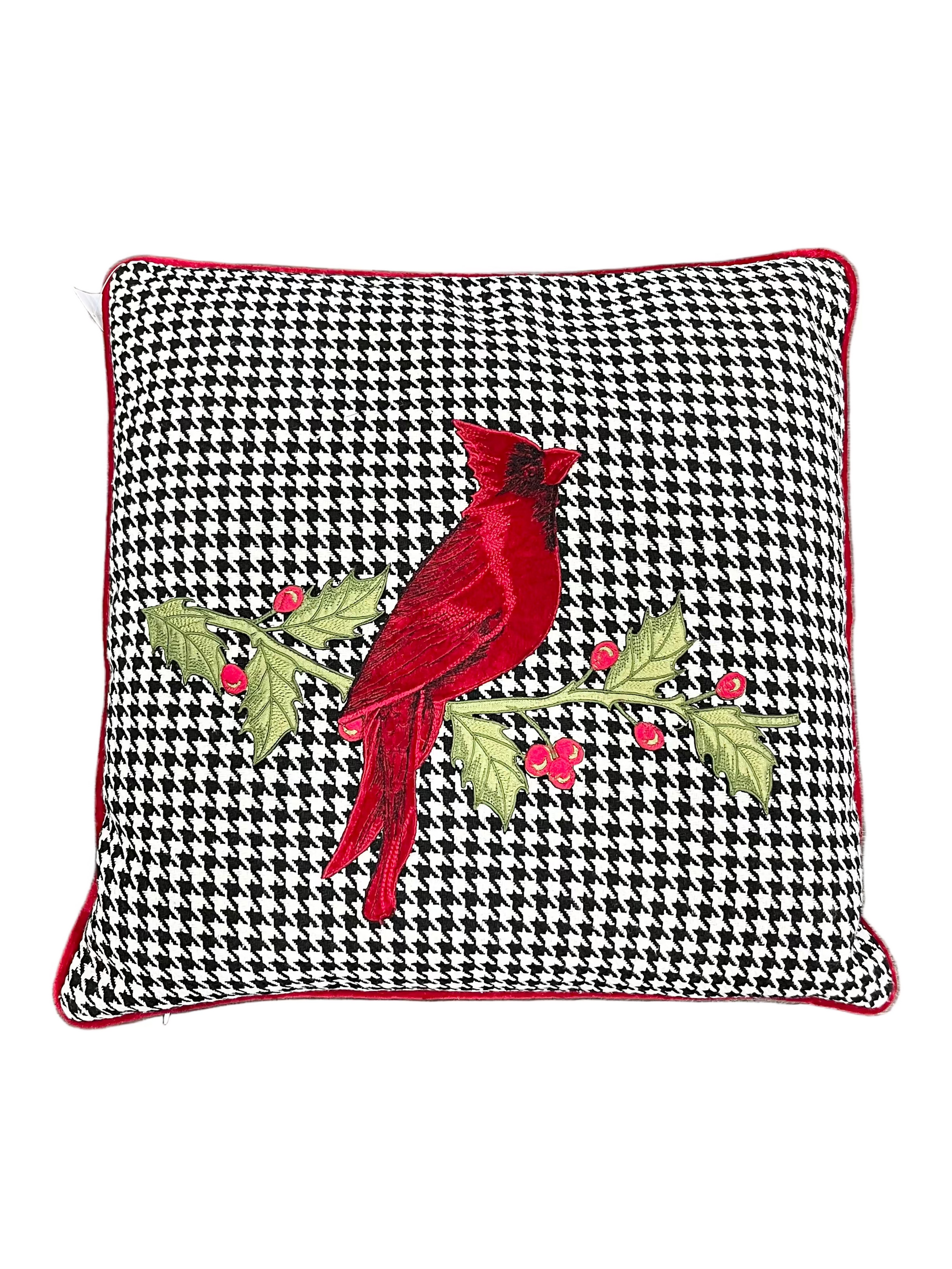 Embroidered Cardinal Pillow