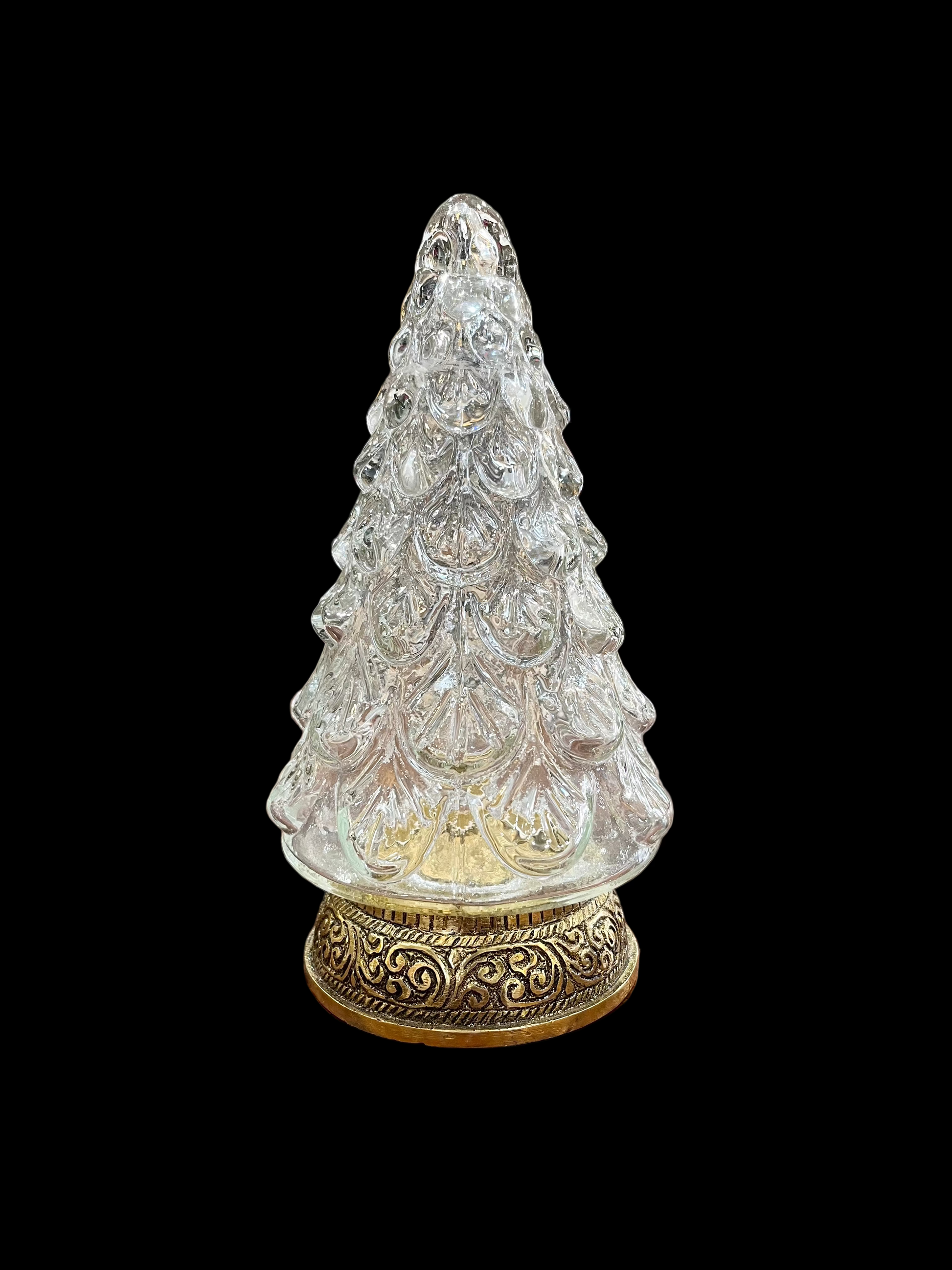 Clear Glass Christmas Tree w/ Gold Base