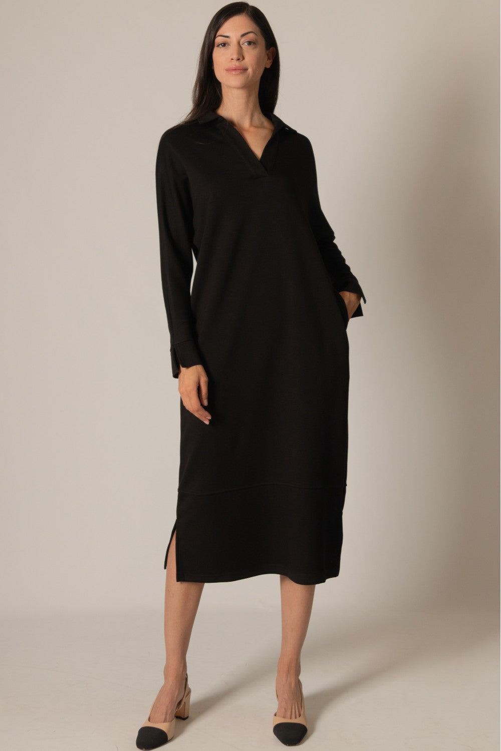 P. CILL Butter Modal Collared Long Sleeve Dress