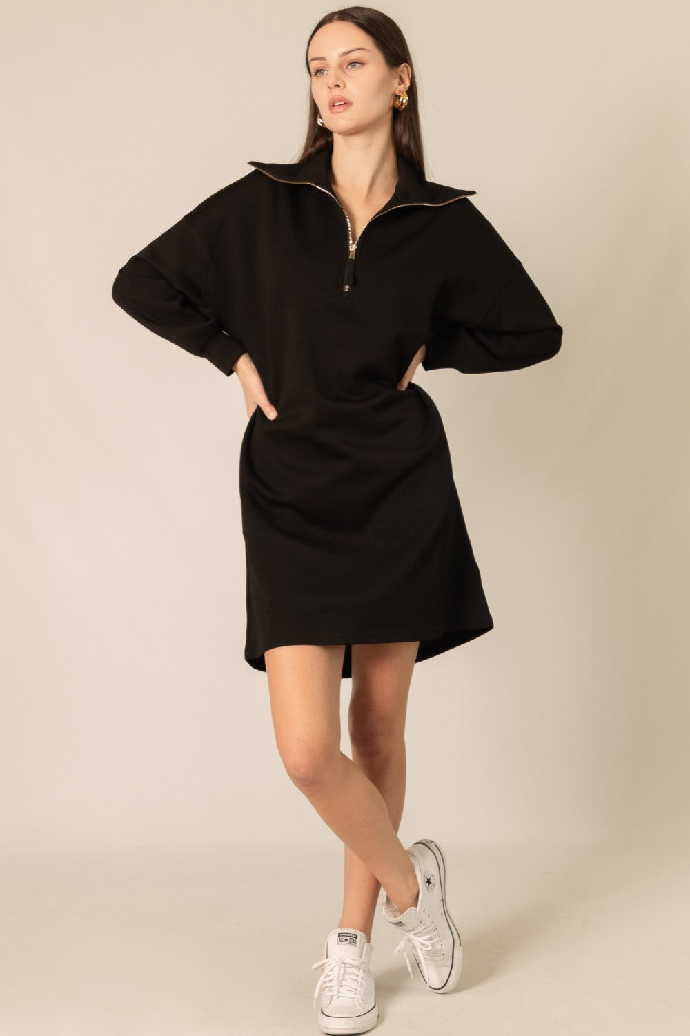 P. CILL Butter Modal Quarter Zip Up Long Sleeve Dress