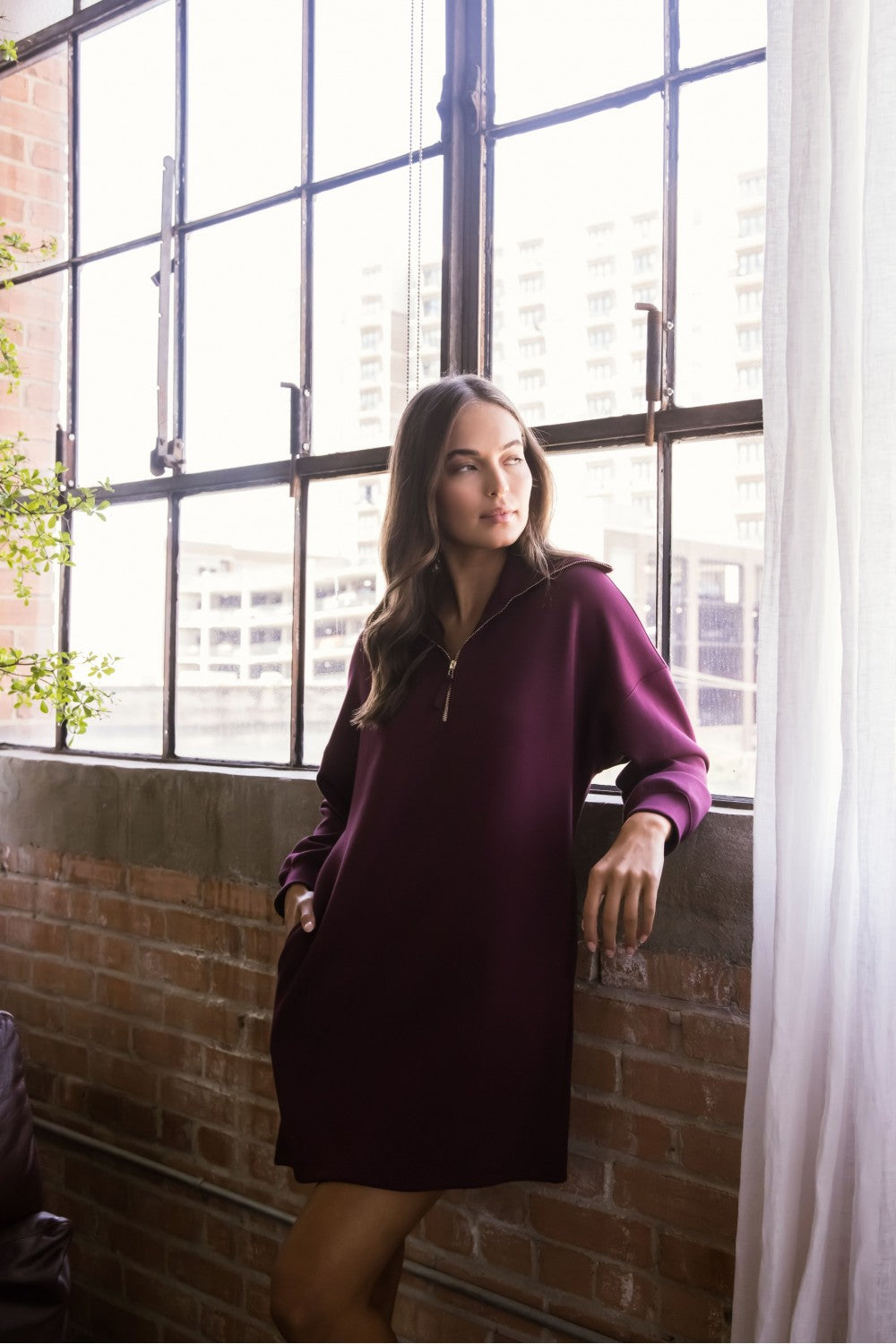 P. CILL Butter Modal Quarter Zip Up Long Sleeve Dress