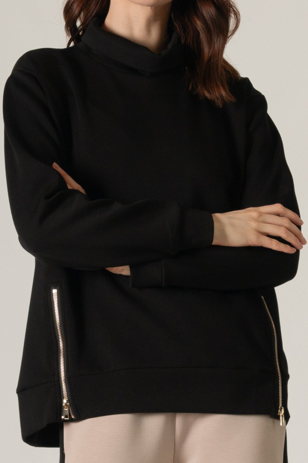 P. CILL Butter Modal Mock Neck Top w/ Side Zipper