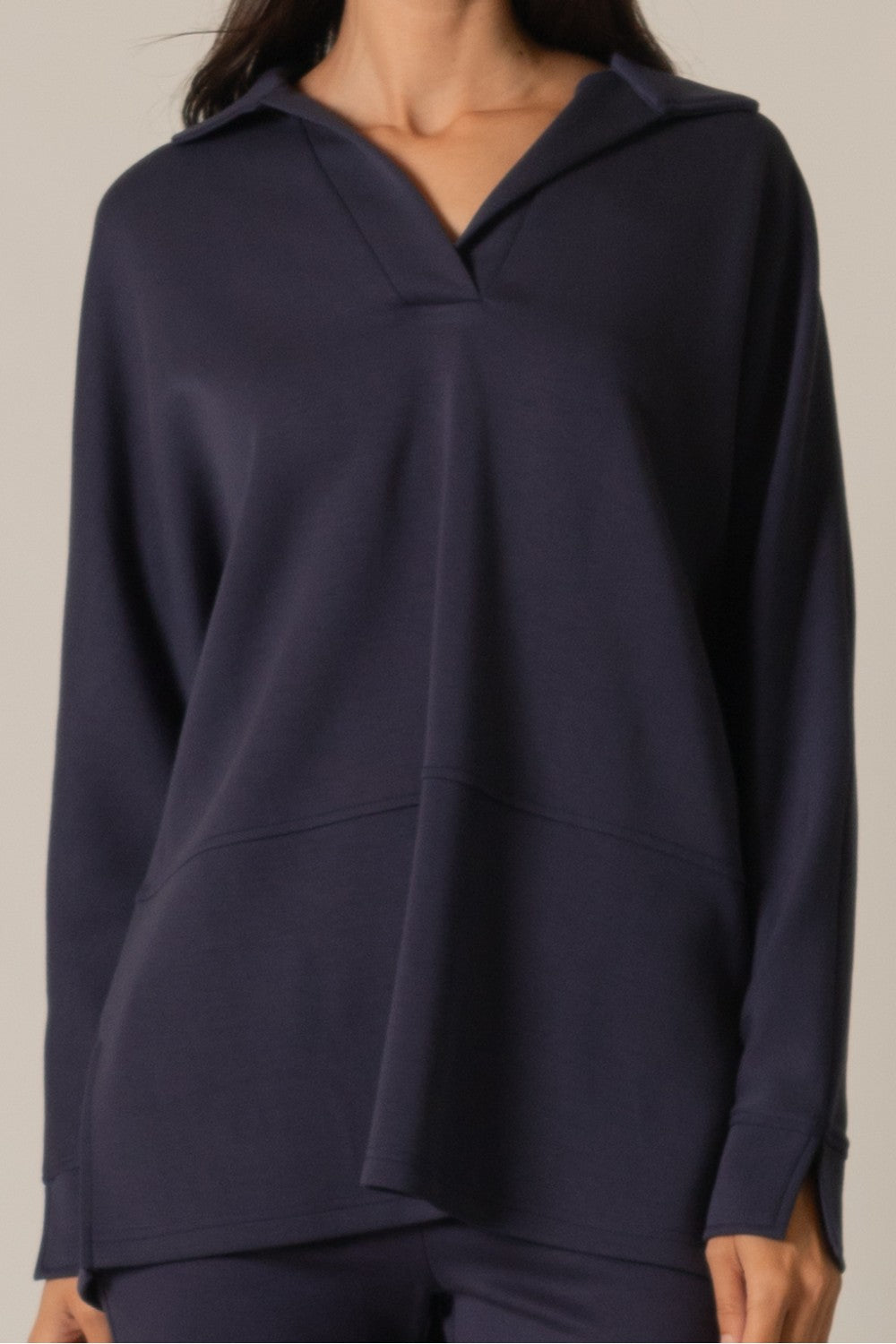 P. CILL Butter Modal Collared Long Sleeve Top