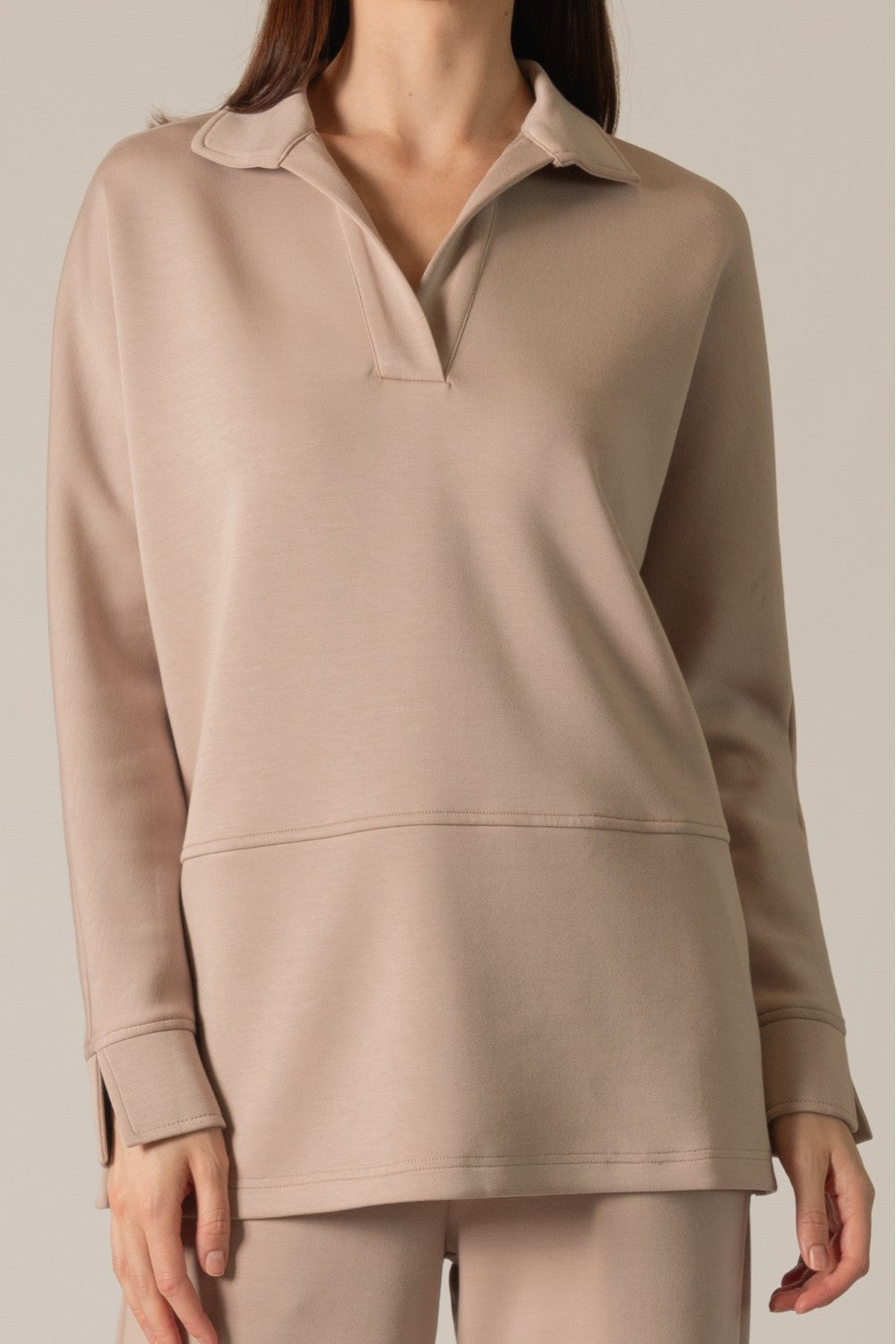 P. CILL Butter Modal Collared Long Sleeve Top
