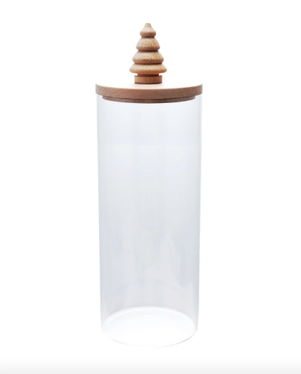 Glass Canister with Wood Lid & Christmas Tree