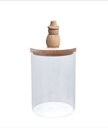 Glass Canister with Wood Lid & Snowman