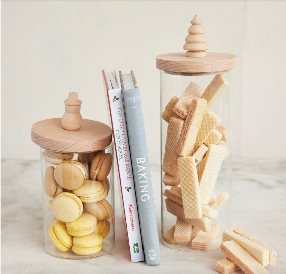 Glass Canister with Wood Lid & Snowman