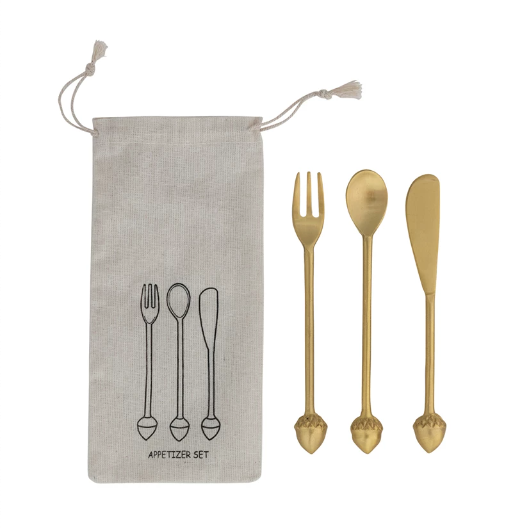 Brass Appetizer Set with Acorn Handles