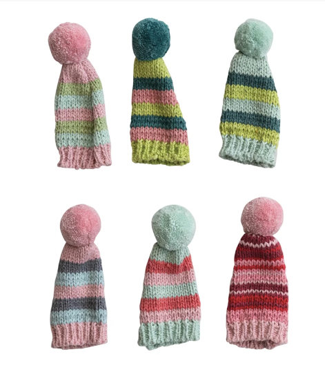 Hat Bottle Topper with Stripes and Pom Pom