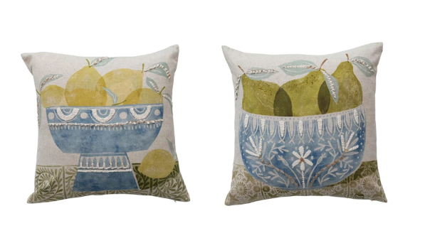 18" Square Cotton & Linen Printed Pillow