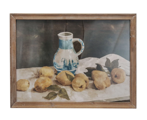 Wood Framed Glass Wall Dcor w/ Lemons & Pitcher