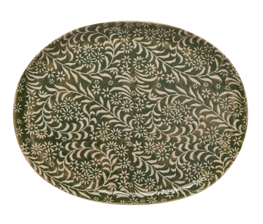 Stoneware Platter w/ Wax Relief Botanicals