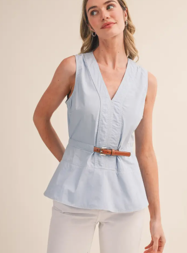 Sleeveless Belted Peplum Top