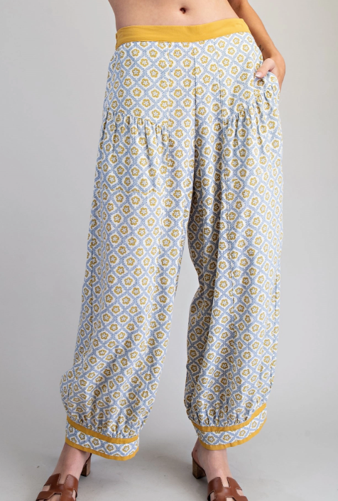 Soft Washed Geometric Floral Printed Pants