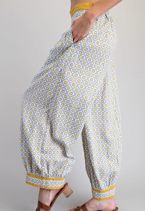 Soft Washed Geometric Floral Printed Pants