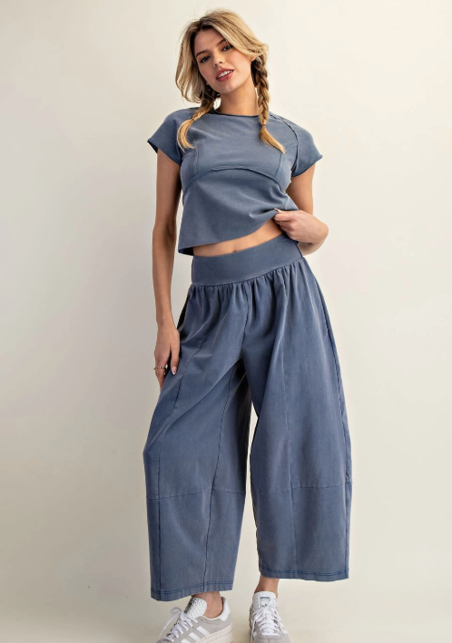 Mineral Washed Wide Leg Pants