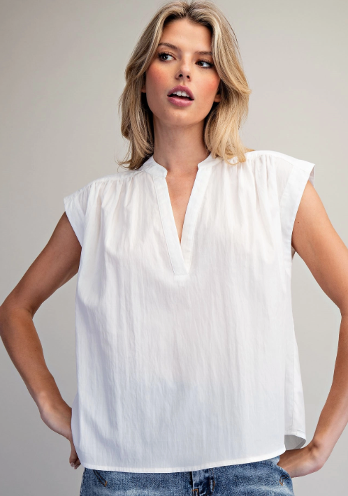 Split Neck Sleeveless Blouse