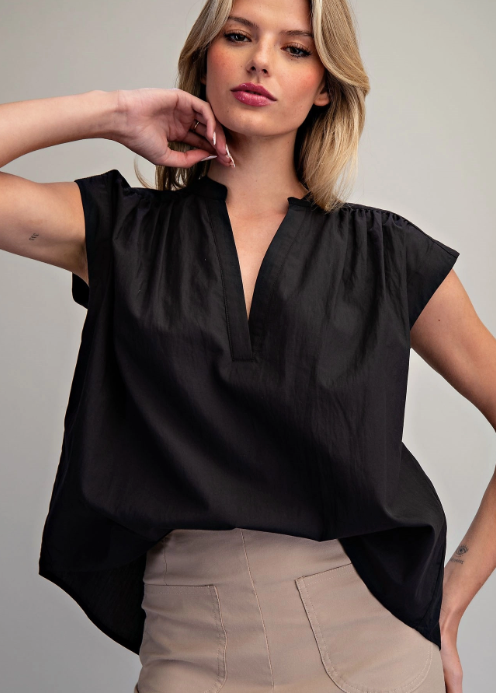 Split Neck Sleeveless Blouse