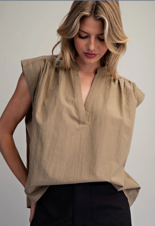 Split Neck Sleeveless Blouse