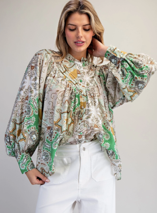 Paisley Pattern Button Down Blouse