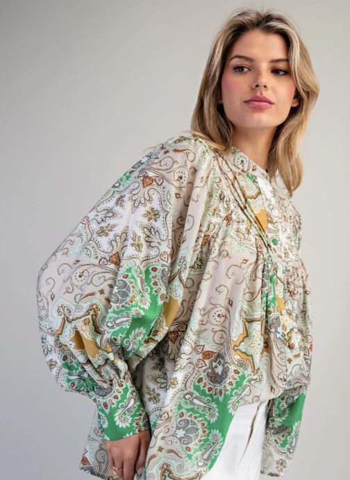 Paisley Pattern Button Down Blouse
