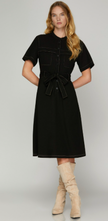 Black Knit Button Down Dress