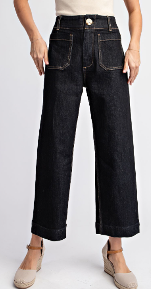 Black Denim Cropped Pants