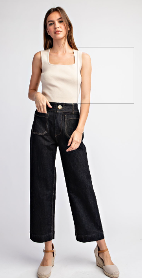 Black Denim Cropped Pants