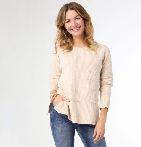 Helix Crew Neck Sweater with Side Slit