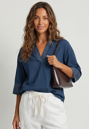 Contrast Stitch Detail Popover Blouse