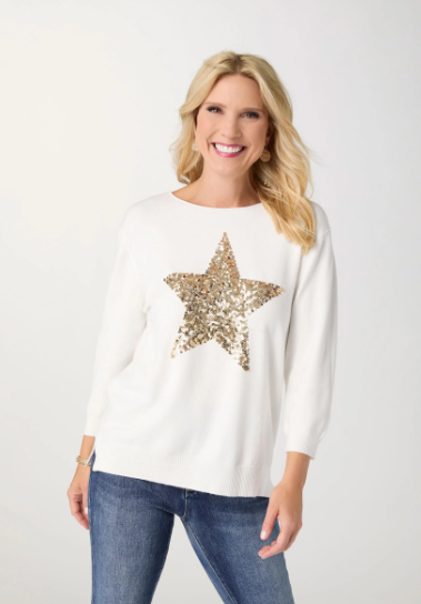 Lightweight Heavenly-Luxe 3/4 Sleeve Star Sweater