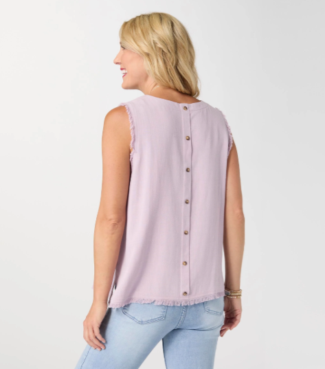 Sloane Button Back Tank with Frayed Edge