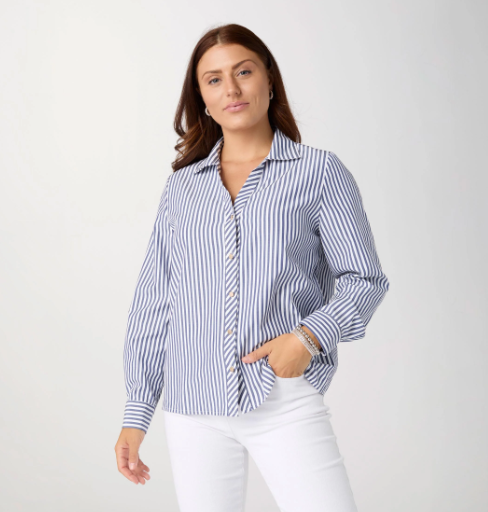 Mabel Long Sleeve Striped Button Front Top
