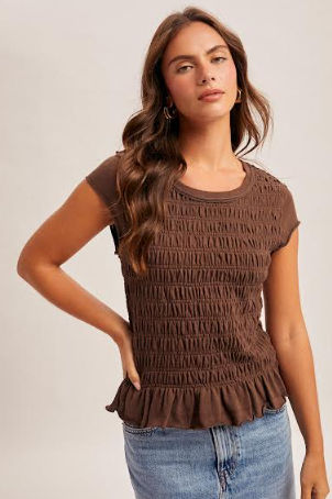 Crewneck Ruffled Hem Top