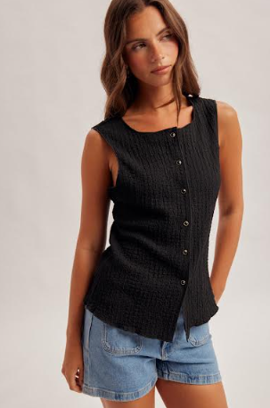 Crinkle Texture Button Down Tank