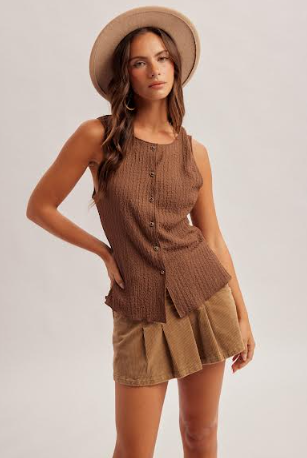 Crinkle Texture Button Down Tank