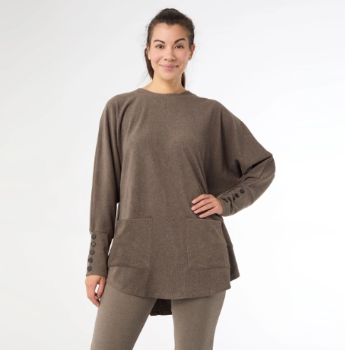 Weekend Brushed Sweater with Button Back