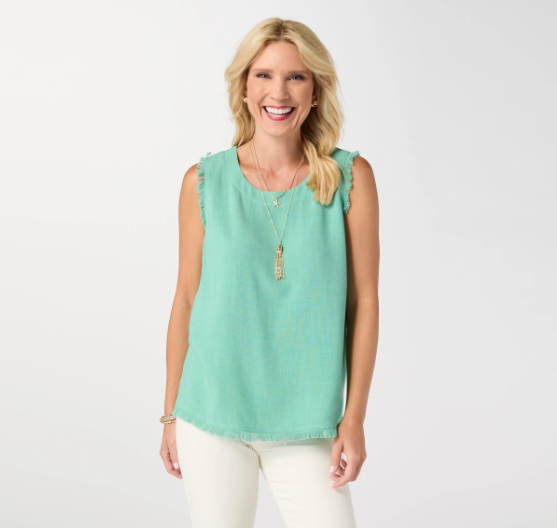 Sloane Button Back Tank with Frayed Edge