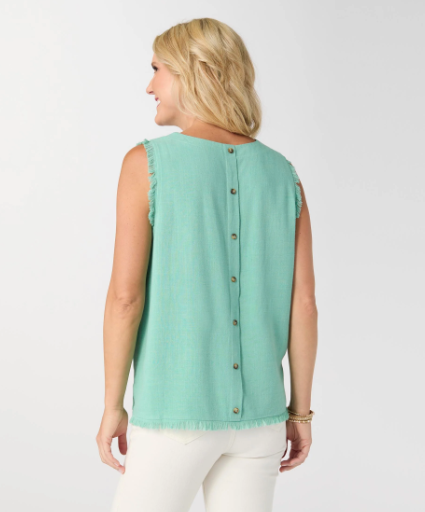 Sloane Button Back Tank with Frayed Edge