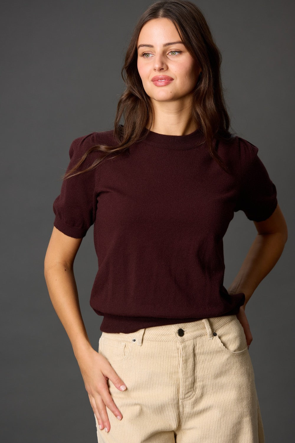 Knit Short Sleeve Puff Sleeve Top